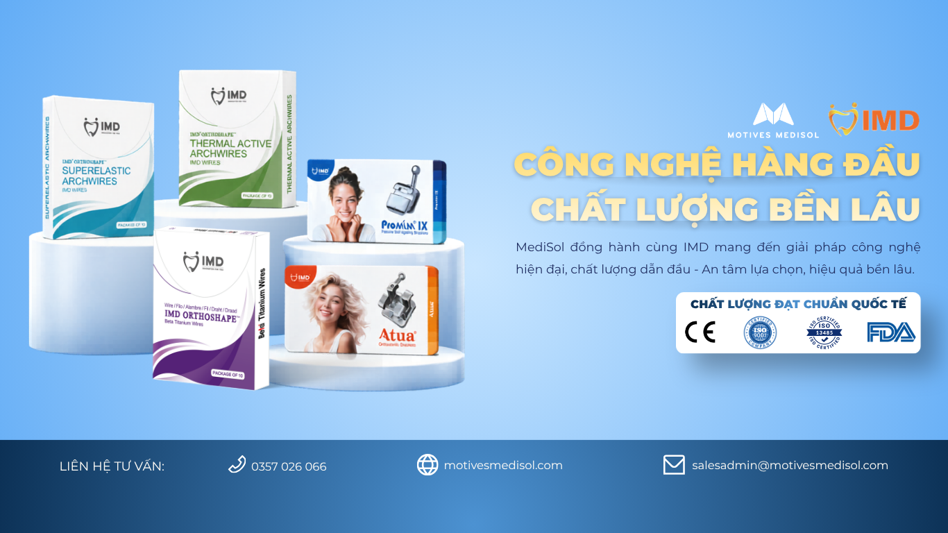 Sản phẩm dây cung và mắc cài chỉnh nha IMD phân phối bởi Motives Medisol đạt chuẩn FDA và CE